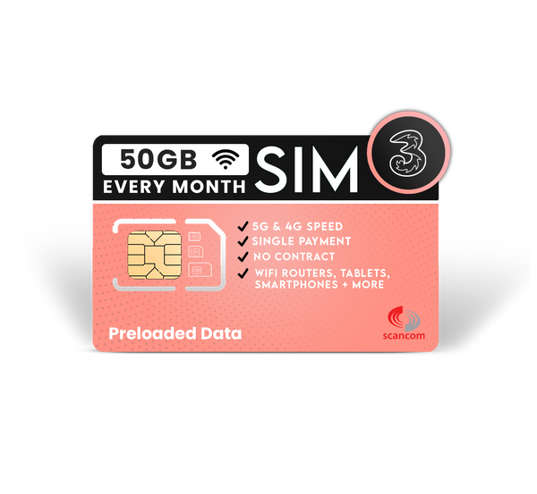 Three 50GB Preloaded Data Sim Per Month Exp 08/08/2025