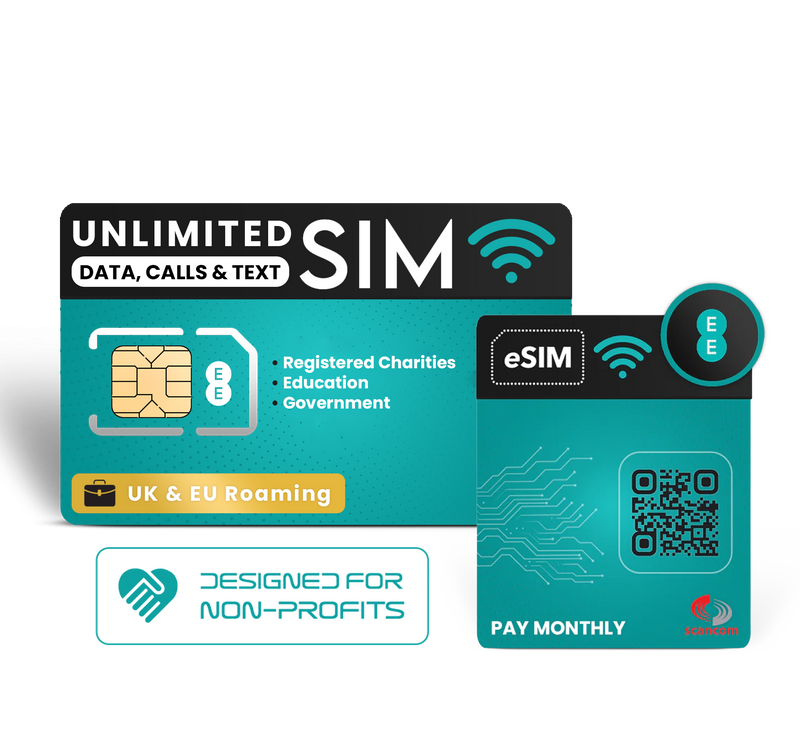EE Future Mobile Non-Profit Unlimited SIM / eSIM + Inclusive EU Roaming* £20pm + Free MDM licence - Minimum Order Qty x 5 + a spare preloaded DATA ONLY SIM with compliments for every connection