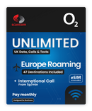 O2 Unlimited Data, Calls & Texts  - Monthly Contract - £17 per month - 36 months - Europe Roaming