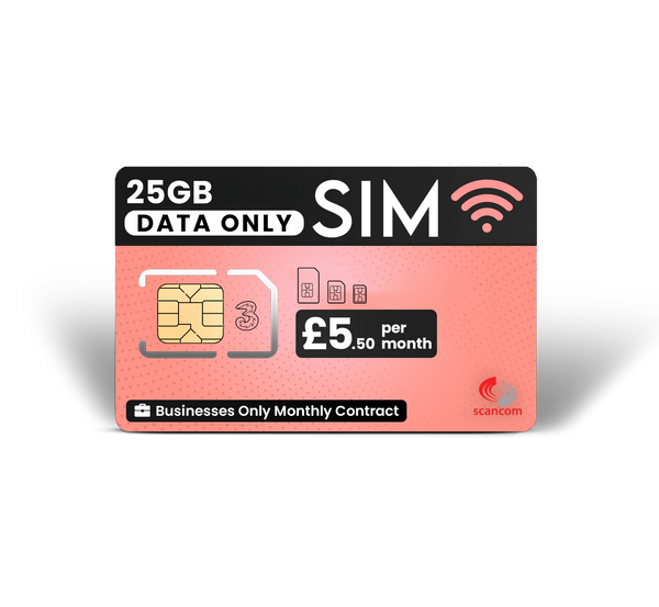 Three 25GB Data Only - Business Users Only £5.50 per month (Unlimited Roaming In 90 Countries From £2/Day)