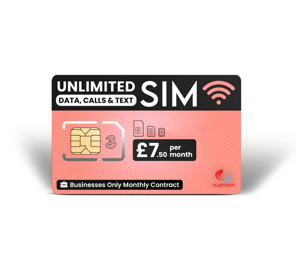 Three Unlimited Data, Calls and Texts - Business Users Only £7.50 per month (Unlimited Roaming In 90 Countries From £2/Day)
