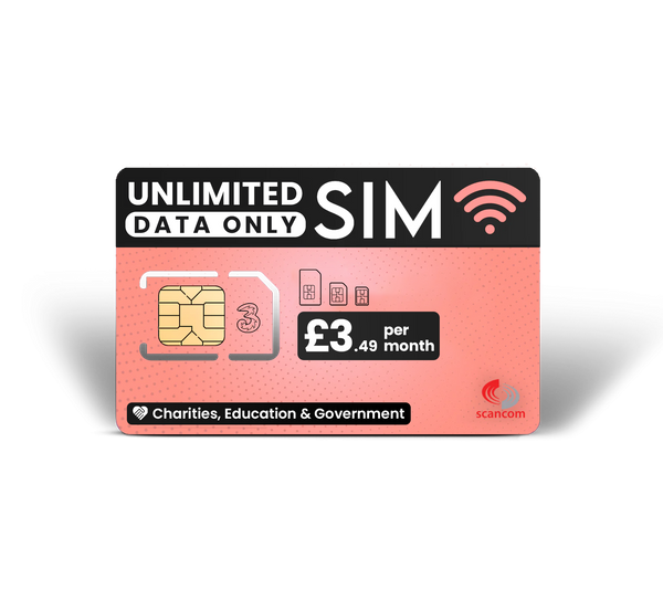 UK Registered Charity Three Unlimited Data Only - From £3.49 per month