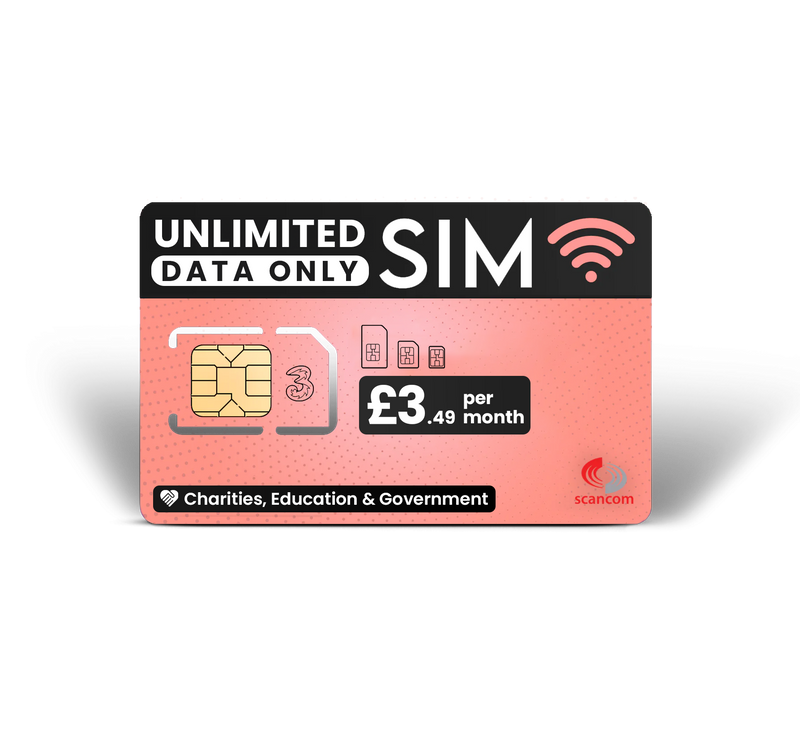 UK Registered Charity Three Unlimited Data Only - From £3.49 per month