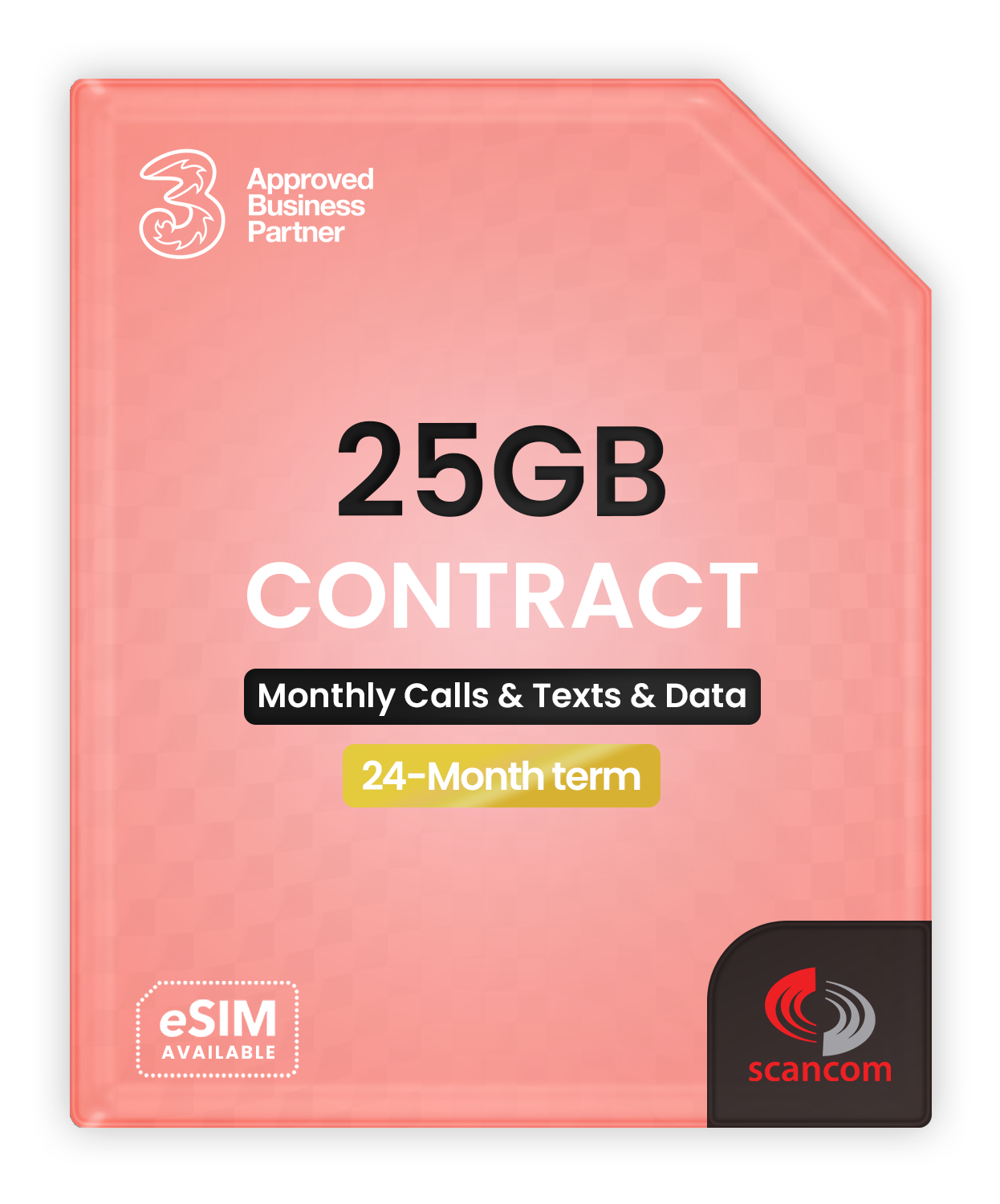 Three 25GB Calls, Texts & Data Contract - Automatic Access to Vodafone - £10 per month