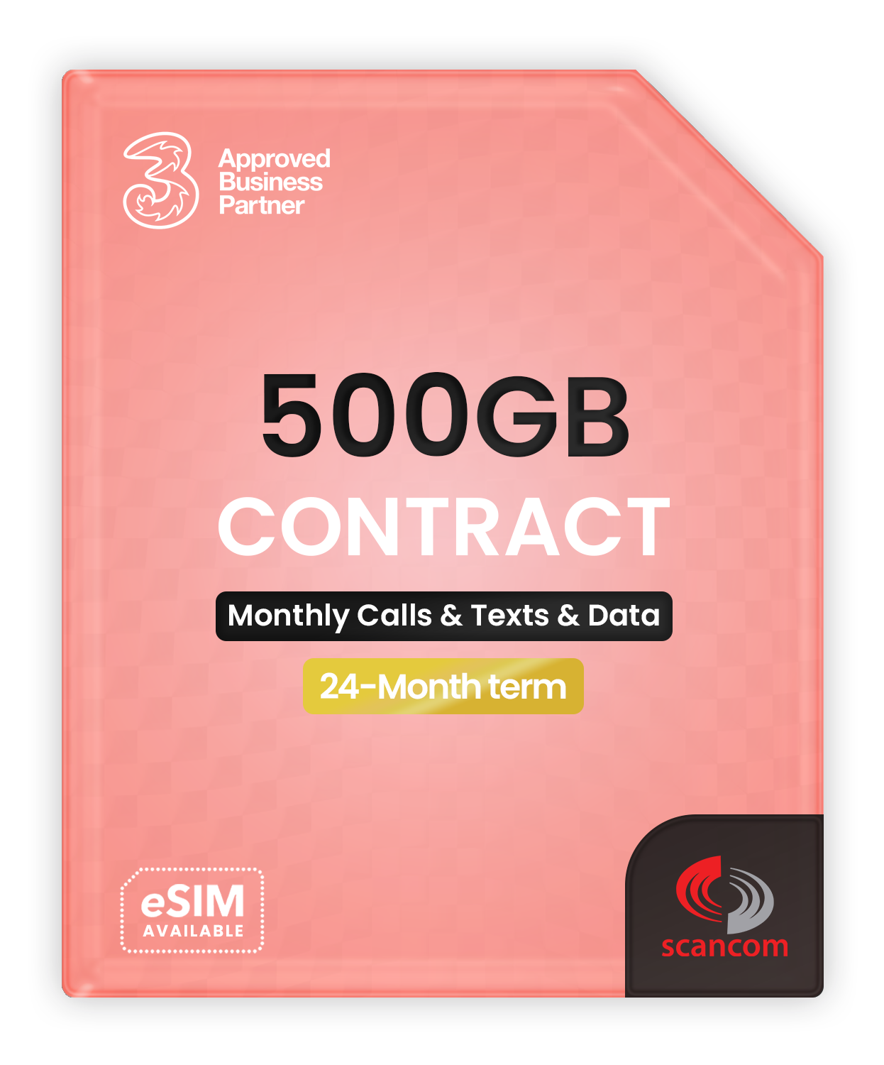 Three 500GB Calls, Texts & Data Contract - Automatic Access to Vodafone - £19 per month