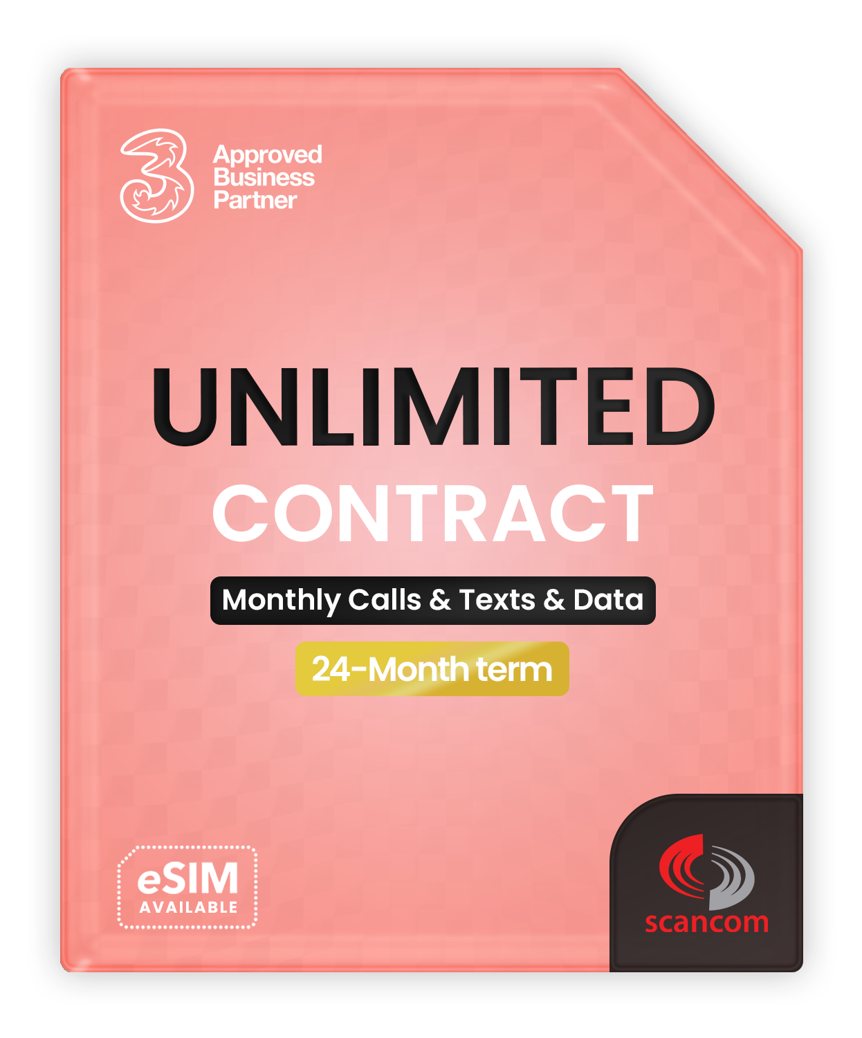 Three Unlimited Calls, Texts & Data Contract - Automatic Access to Vodafone - £24 per month