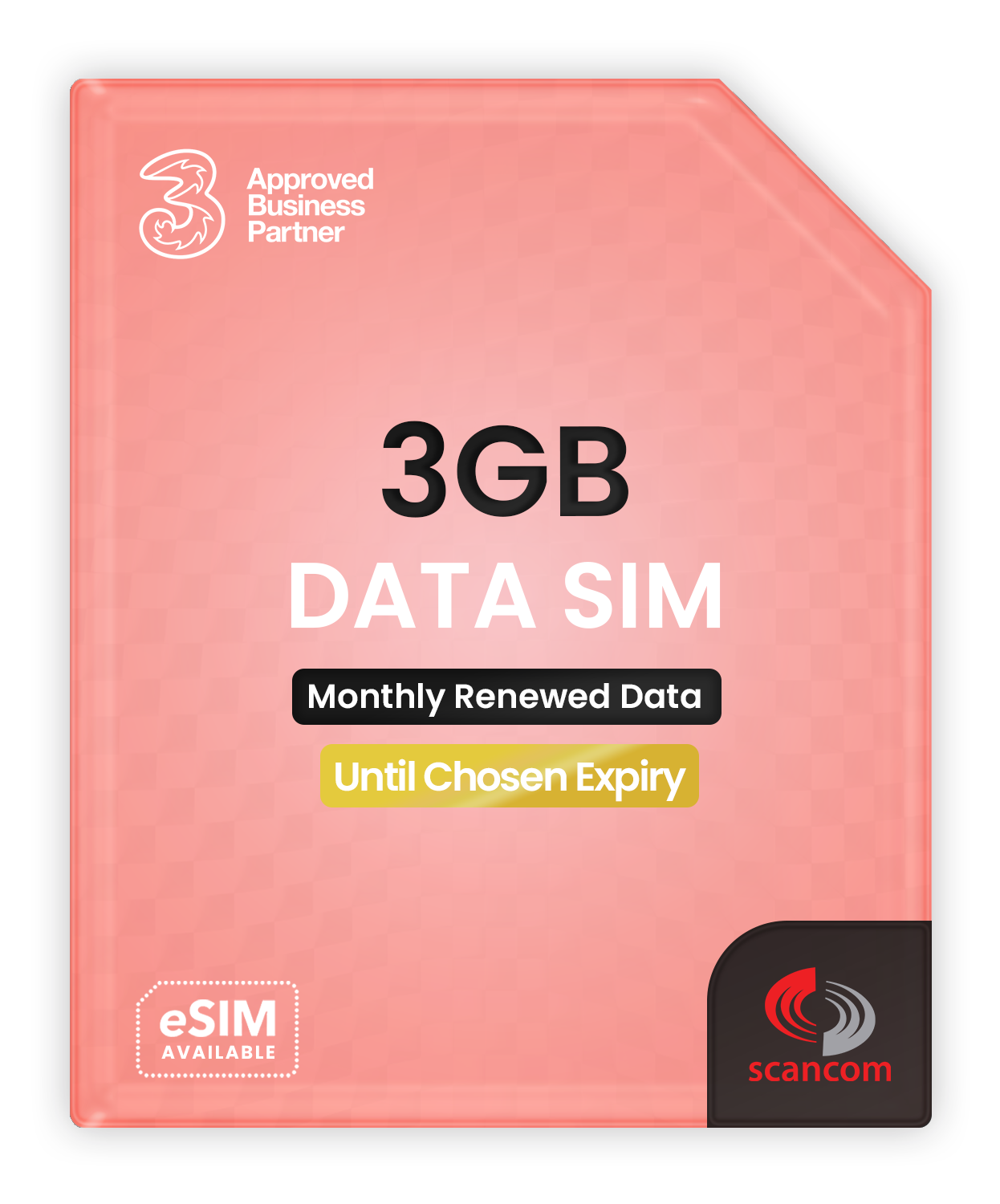 Three 3GB Data SIM - Automatic Vodafone network access for improved coverage