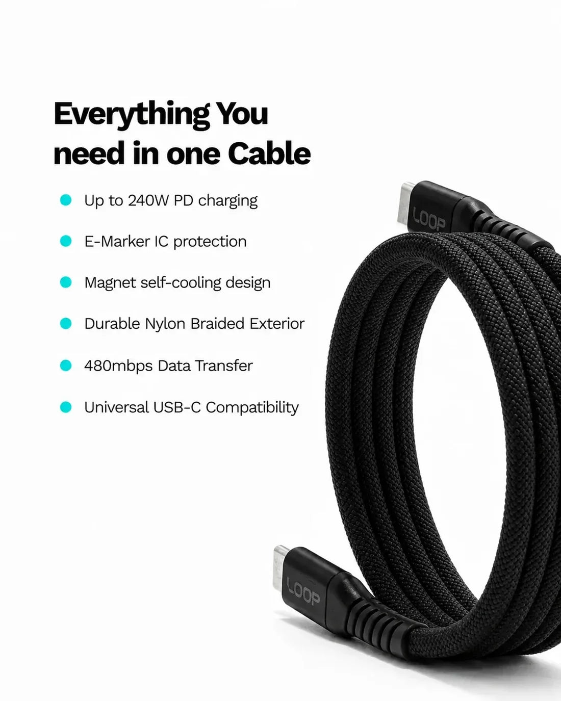 LOOP 240W Magnetic USB C Cable 1M