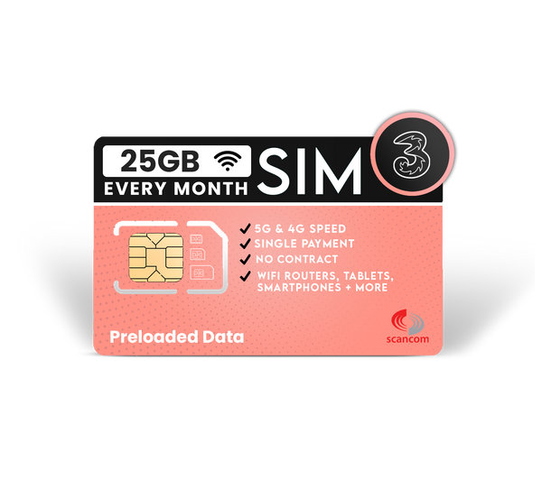 Three 25GB Pre Paid Per Month Data Sim Exp 08/02/2027