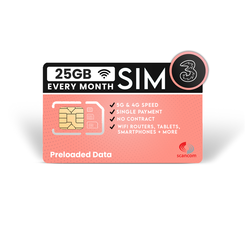 Three 25GB Preloaded Data Sim Per Month Exp 08/02/2027