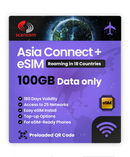 Asia Connect+ Roaming eSIM – 18 Countries, 25 Networks – QR Code Activation for eSIM Compatible Devices – Perfect for Travel