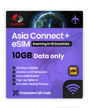 Asia Connect+ Roaming eSIM – 18 Countries, 25 Networks – QR Code Activation for eSIM Compatible Devices – Perfect for Travel