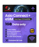 Asia Connect+ Roaming eSIM – 18 Countries, 25 Networks – QR Code Activation for eSIM Compatible Devices – Perfect for Travel