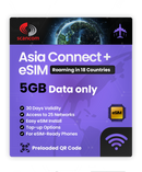 Asia Connect+ Roaming eSIM – 18 Countries, 25 Networks – QR Code Activation for eSIM Compatible Devices – Perfect for Travel