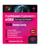 Caribbean Connect+ Roaming eSIM – 26 Countries, 26 Networks – QR Code Activation for eSIM Compatible Devices – Perfect for Travel