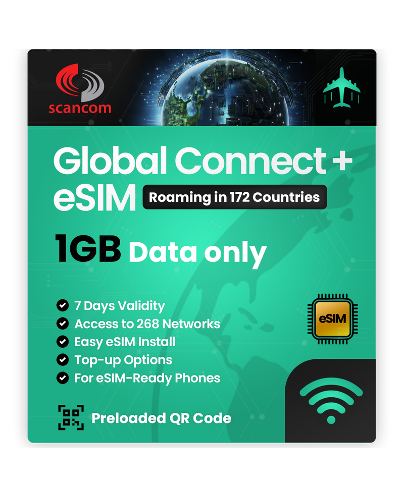 Global Connect+ Roaming eSIM – 172 Countries, 268 Networks – QR Code Activation for eSIM Compatible Devices – Perfect for Travel