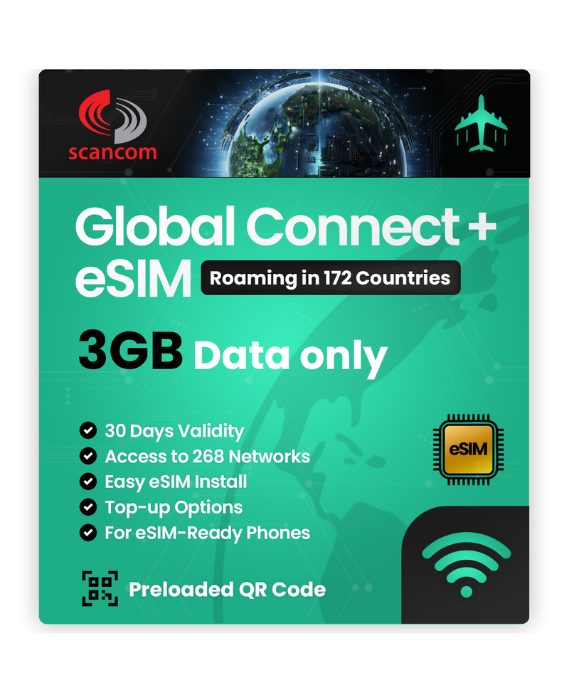 Global Connect+ Roaming eSIM – 172 Countries, 268 Networks – QR Code Activation for eSIM Compatible Devices – Perfect for Travel