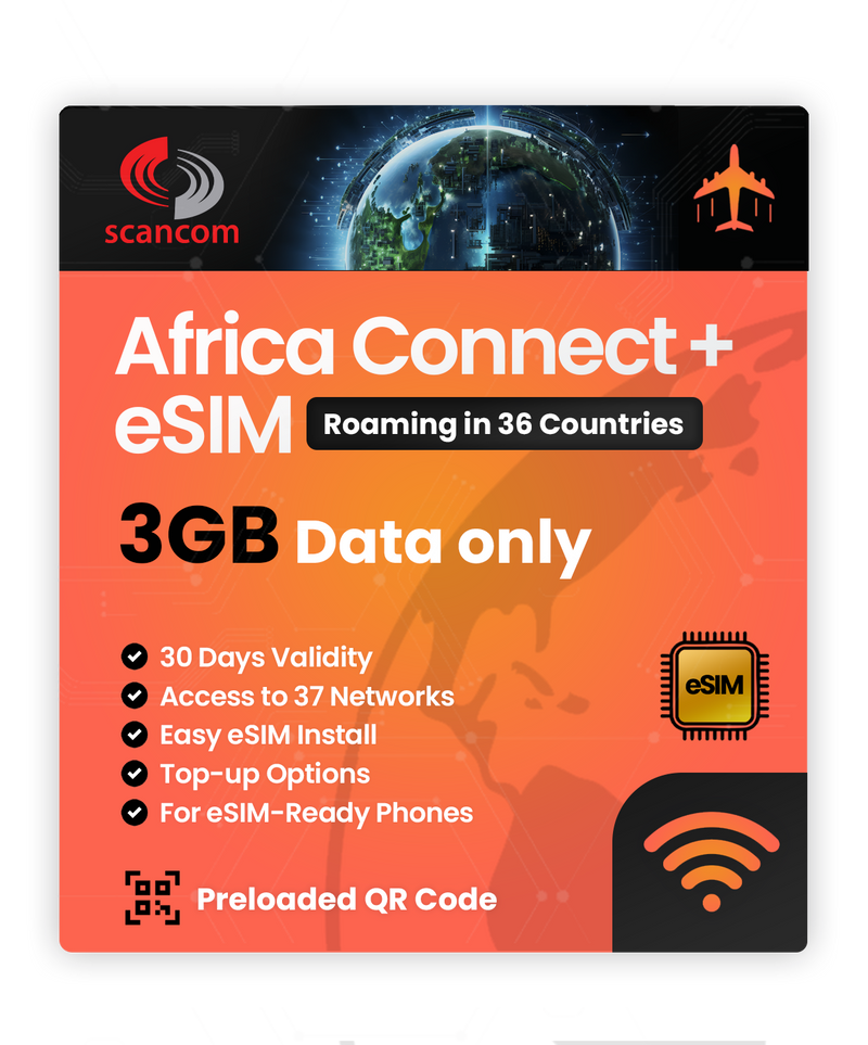 Africa Connect+ Roaming eSIM – 36 Countries, 37 Networks – QR Code Activation for eSIM Compatible Devices – Perfect for Travel