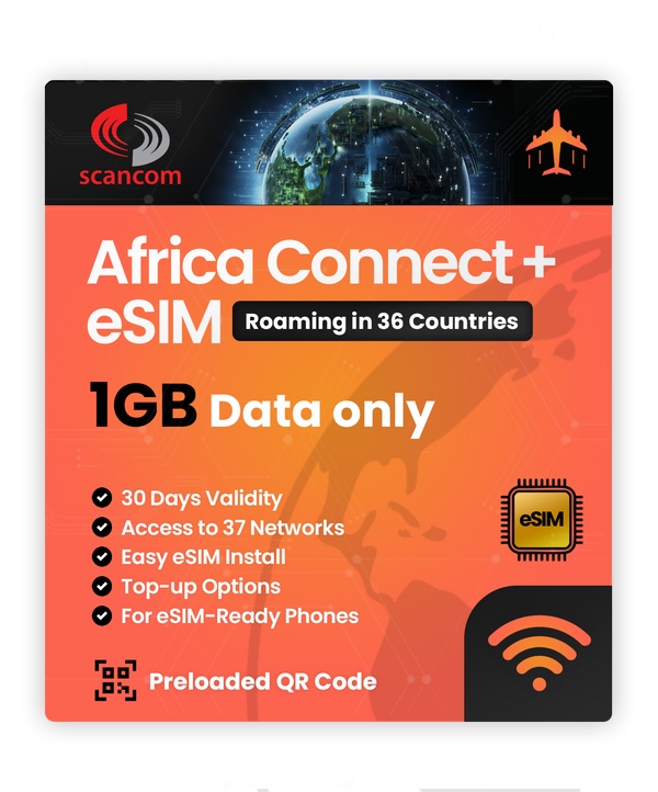 Africa Connect+ Roaming eSIM – 36 Countries, 37 Networks – QR Code Activation for eSIM Compatible Devices – Perfect for Travel