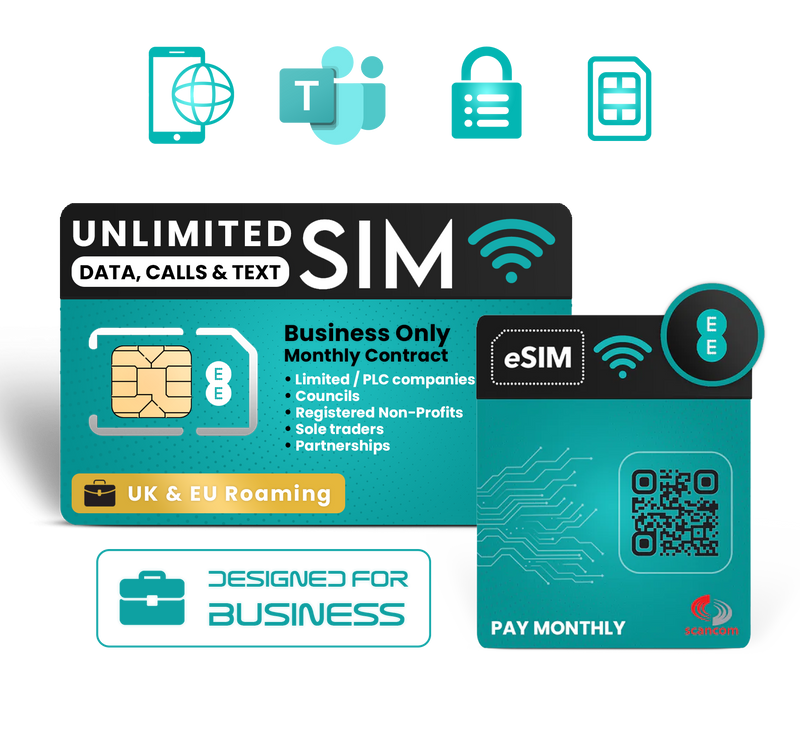 EE Future Mobile Business Unlimited SIM / eSIM + Inclusive EU Roaming*  £20pm + Free MDM licence - Minimum Order Qty x 5