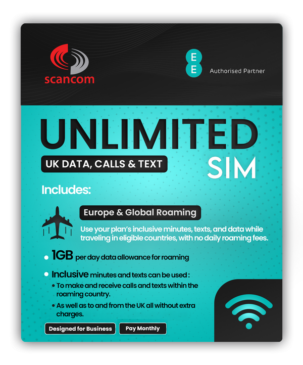 EE Unlimited UK Business SIM + Inclusive EU & Global Roaming