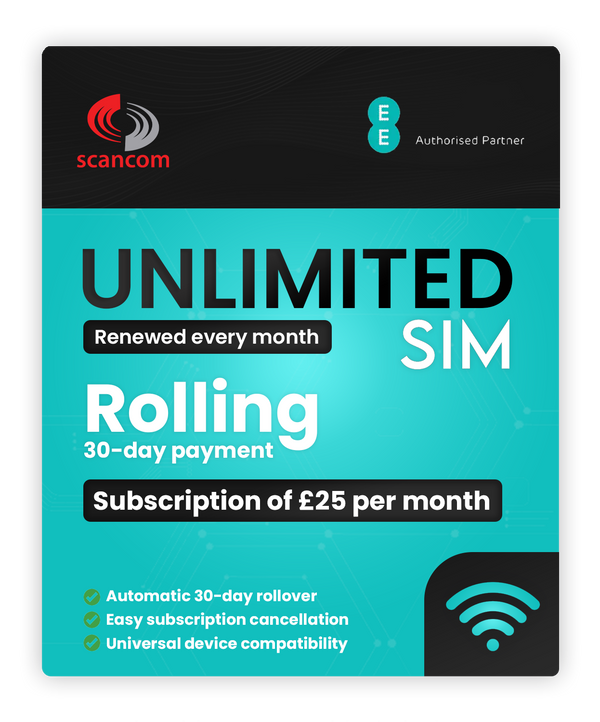 EE Unlimited Data Sim - Rolling 30 Days - £25 per month subscription