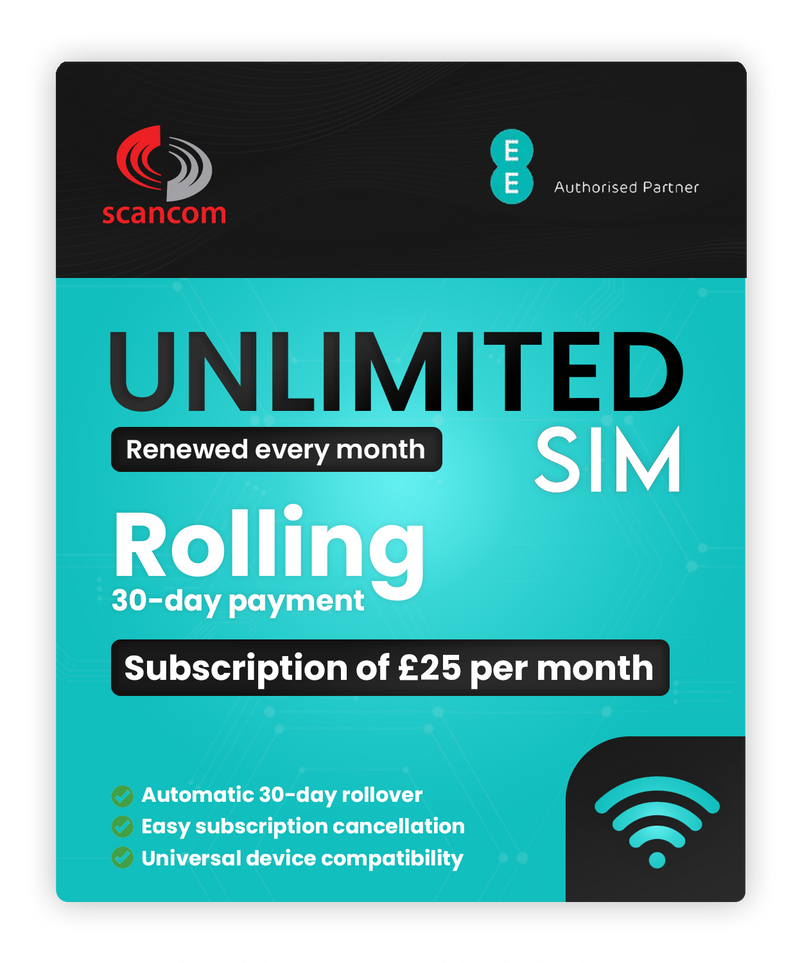 EE Unlimited Data Sim - Rolling 30 Days - £25 per month subscription