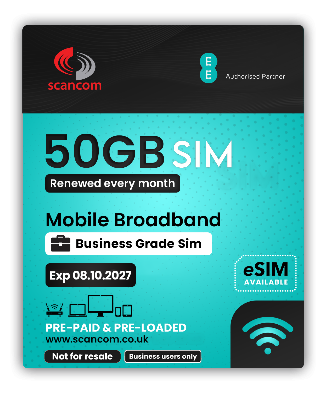 EE 50GB Preloaded UK Data Every Month Exp October 2027