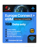 Europe Connect+ Roaming eSIM – 42 Countries, 83 Networks – QR Code Activation for eSIM Compatible Devices – Perfect for Travel