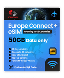 Europe Connect+ Roaming eSIM – 42 Countries, 83 Networks – QR Code Activation for eSIM Compatible Devices – Perfect for Travel