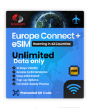 Europe Connect+ Roaming eSIM – 42 Countries, 83 Networks – QR Code Activation for eSIM Compatible Devices – Perfect for Travel