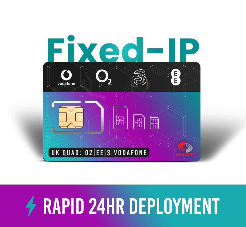 Multi Network Data SIM UK - Fixed-IP Quad Band Preloaded Data - 24hr Deployment
