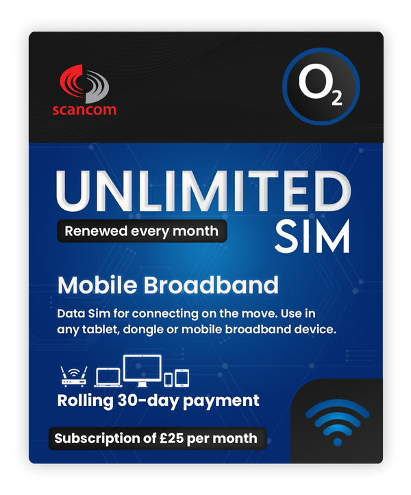 O2 Unlimited Data Sim - Rolling 30 Days - £25 per month subscription