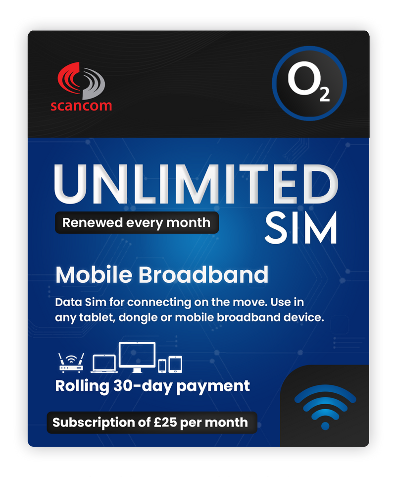 O2 Unlimited Data Sim - Rolling 30 Days - £25 per month subscription