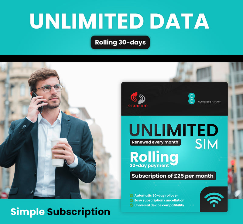 EE Unlimited Data Sim - Rolling 30 Days - £25 per month subscription