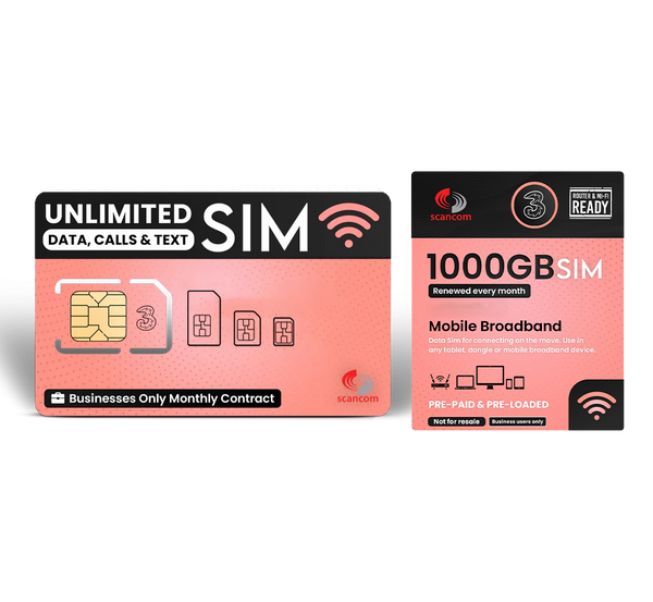 Three Unlimited Data, Calls and Texts £13 per month & have a 1000GB per month data sim FREE ON US until 08/01/2027!