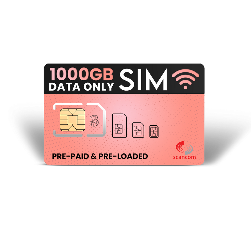 Three 1000GB Preloaded Data Sim Per Month Exp 08/12/2024