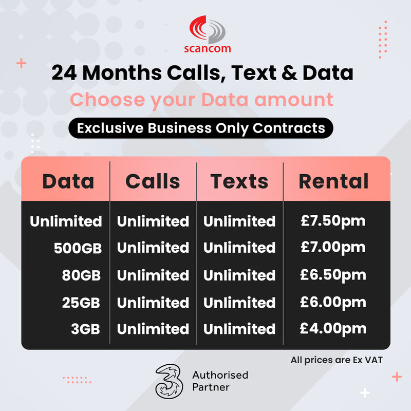 Three 25GB Data, Calls and Texts - Business Users Only £6.00 per month (Unlimited Roaming In 90 Countries From £2/Day)