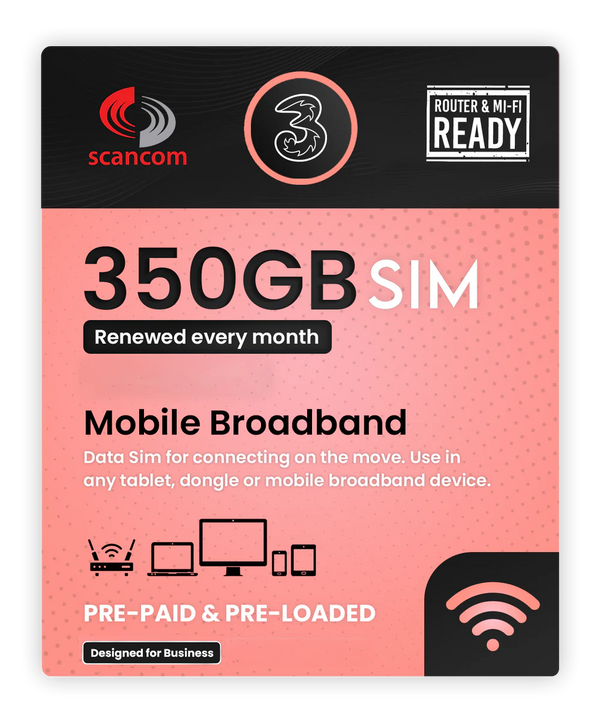 Three 350GB Preloaded Data SIM per month - expiry 8th Dec 2026