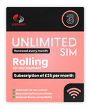 Three Unlimited Data Sim - Rolling 30 Days - £25 per month subscription