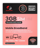 Three 3GB per month Preloaded Data SIM - Access to Three & Vodafone* - Connects to the Strongest Signal available