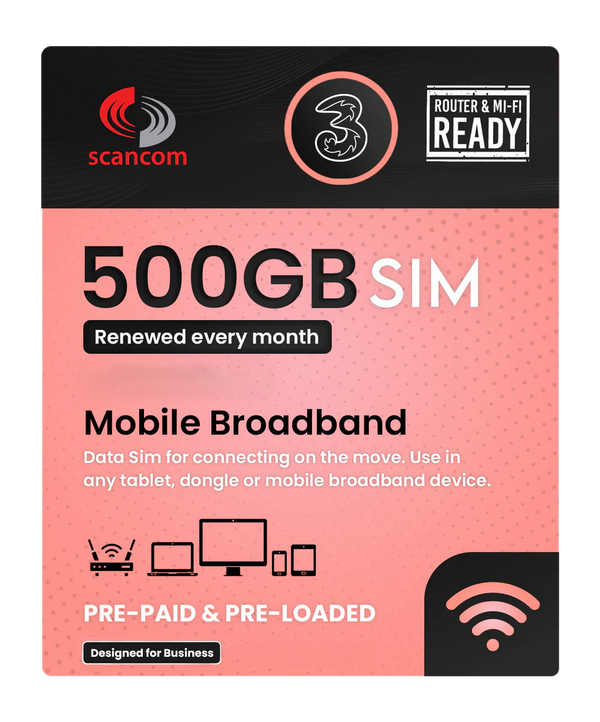 Three 500GB Preloaded Data SIM per month - expiry 8th Nov 2025