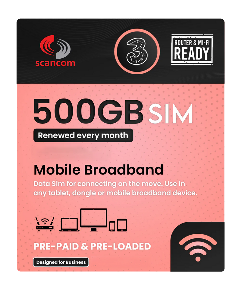 Three 500GB Preloaded Data SIM per month - expiry 8th Nov 2025