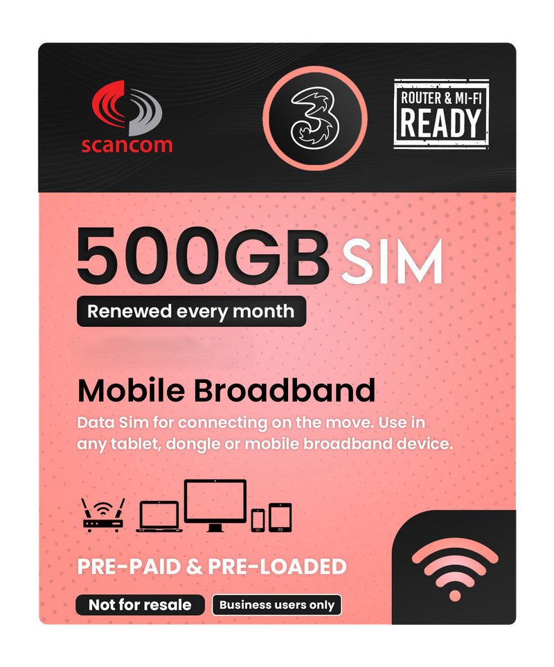 Three 500GB Preloaded Data SIM per month - expiry 8th Aug 2025