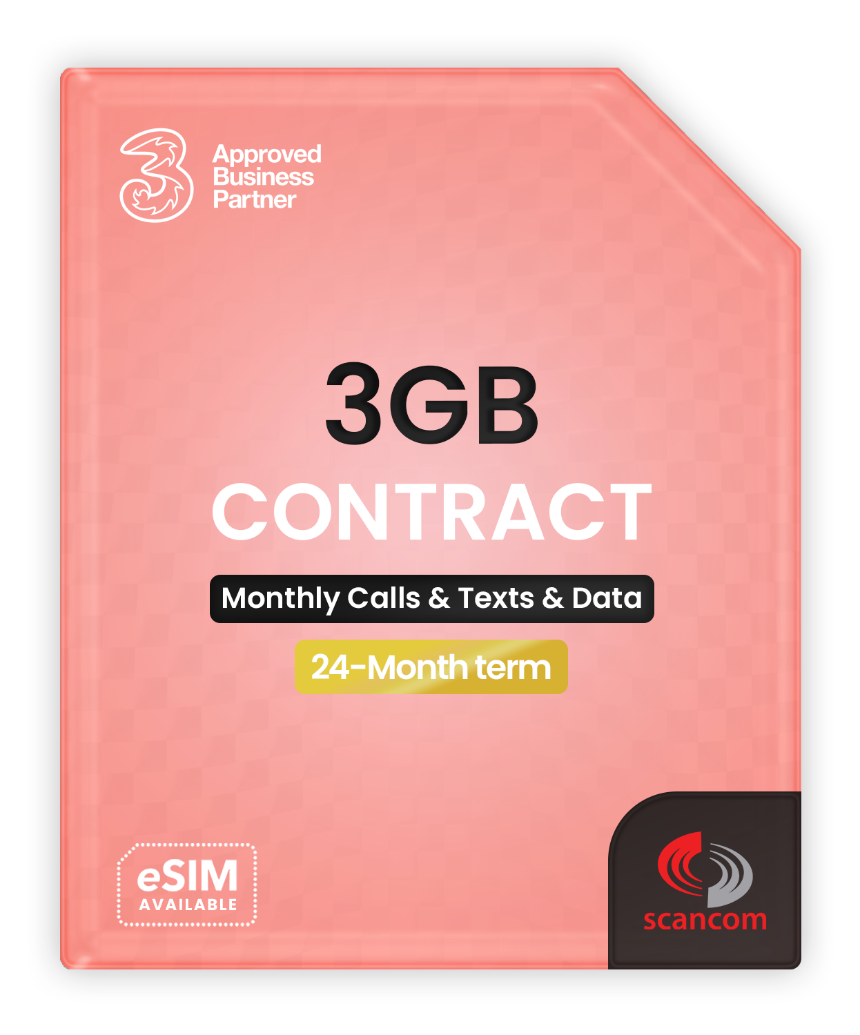 Three 3GB Calls, Texts & Data Contract - Automatic Access to Vodafone - £9 per month