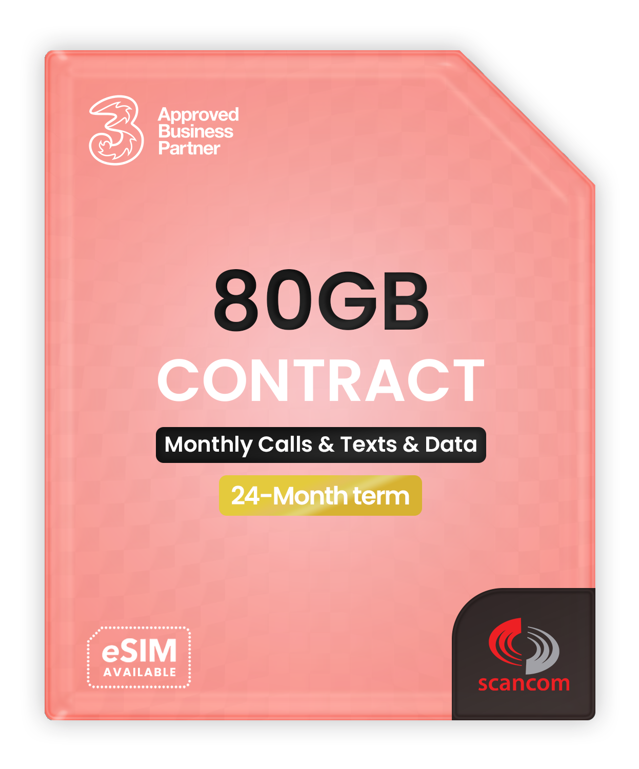 Three 80GB Calls, Texts & Data Contract - Automatic Access to Vodafone - £11 per month