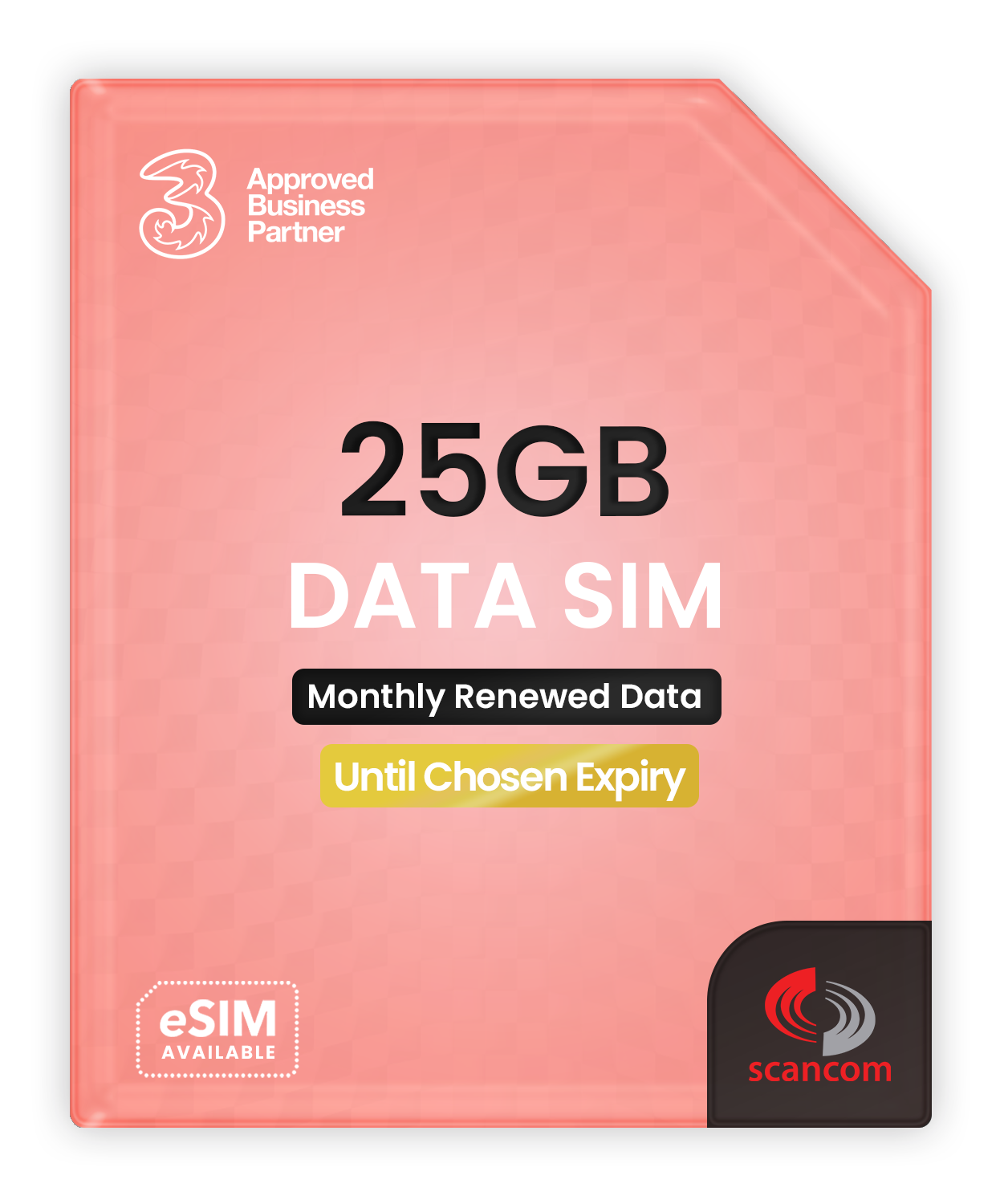 Three 25GB Data SIM - Automatic Vodafone network access for improved coverage