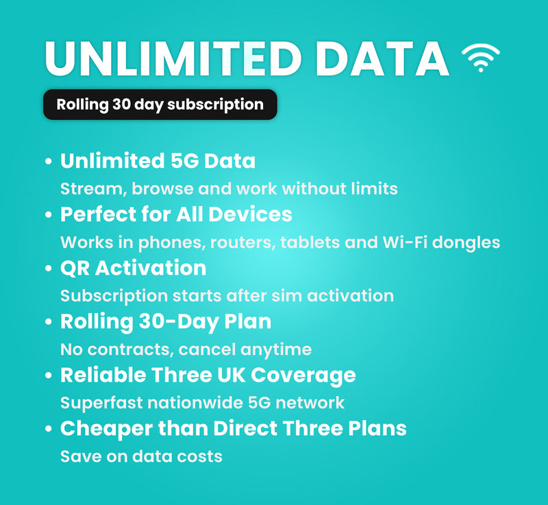 EE Unlimited Data Sim - Rolling 30 Days - £25 per month subscription