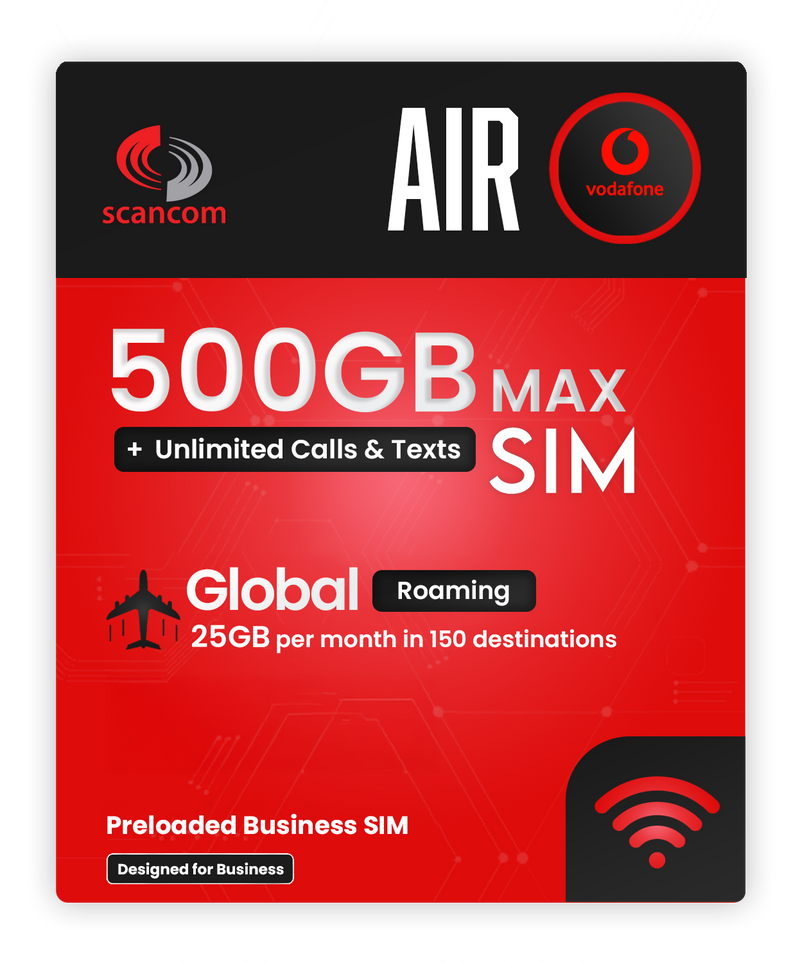 Vodafone Preloaded AIR 500GB Calls, Texts & Data Sim - Inclusive Global Roaming in 150 Countries / Places