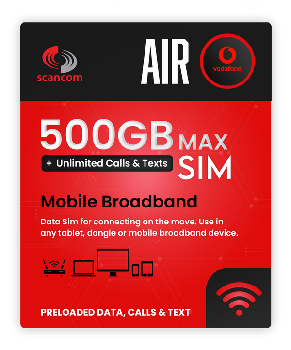 Vodafone AIR 500GB Calls, Texts & Data Sim - Inclusive Global Roaming in 150 Countries / Places